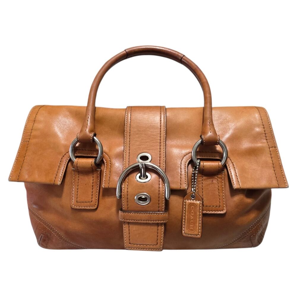 Coach Soho Hampton Buckle Satchel British Tan Leather Y2K Shoulder Bag 0693